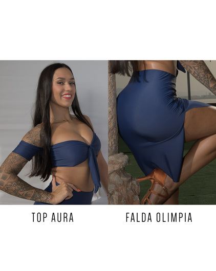 Pack Night Light Azul Marino. Top Aura light + Falda Olimpia.