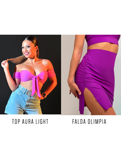 Pack Night Light Buganvilla. Top Aura light + Falda Olimpia.