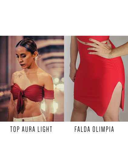 Pack Night Light Rojo. Top Aura light + Falda Olimpia.