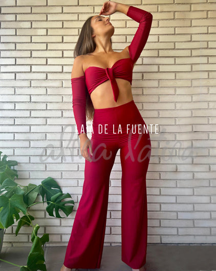 Vestuario niñas Yaiza. Top Aura + Pantalon Alma Burdeos
