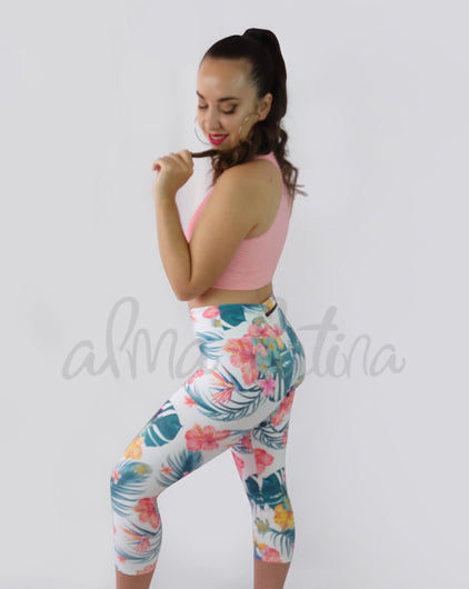 Leggings Pirata Hojas Blanco